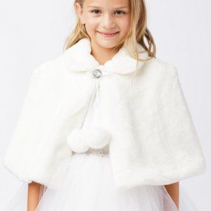 NWT Kids Plush Fur Cape with Collar Ivory